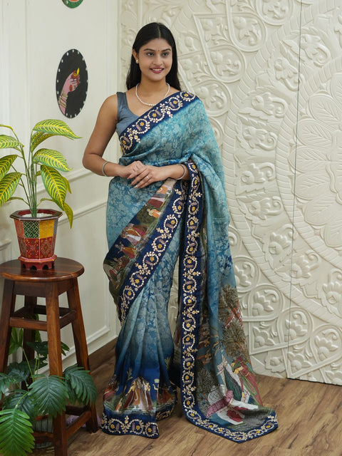 KcPc New Graceful Kalamkari Crepe Silk Saree with Intricate Cutdana Gota Patti Embellishment  SATA