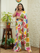 Silk Saree with Traditional Bandhani Designe Cutdana Gota Patti in multi colour