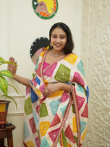 Silk Saree with Traditional Bandhani Designe Cutdana Gota Patti in multi colour