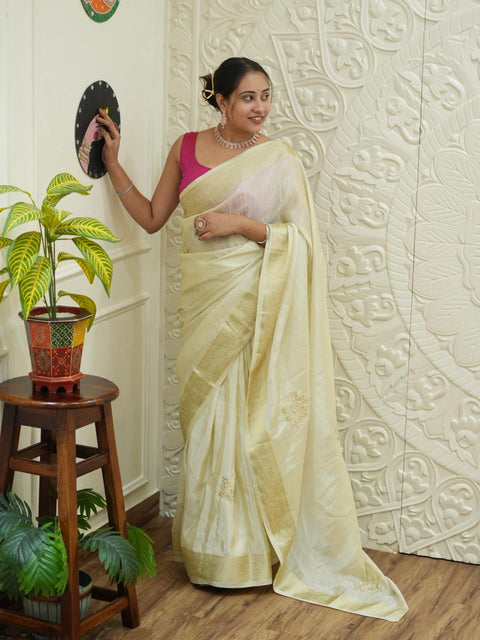 By New Premium Banarasi Tissue Silk Saree With Gota Patti Zardozi Work