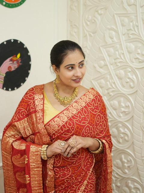 By Bandhani Style Saree With Traditional Wear