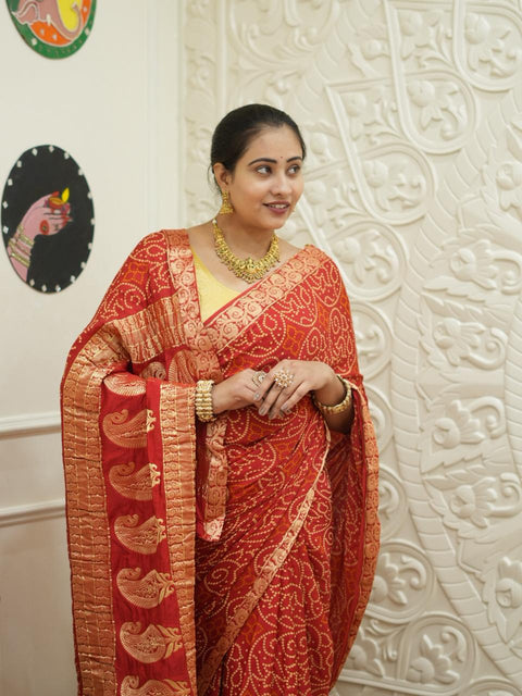 By Bandhani Style Saree With Traditional Wear