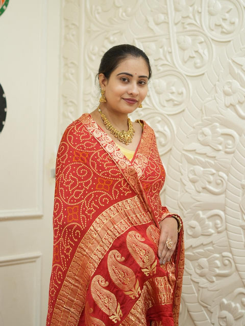 By Bandhani Style Saree With Traditional Wear