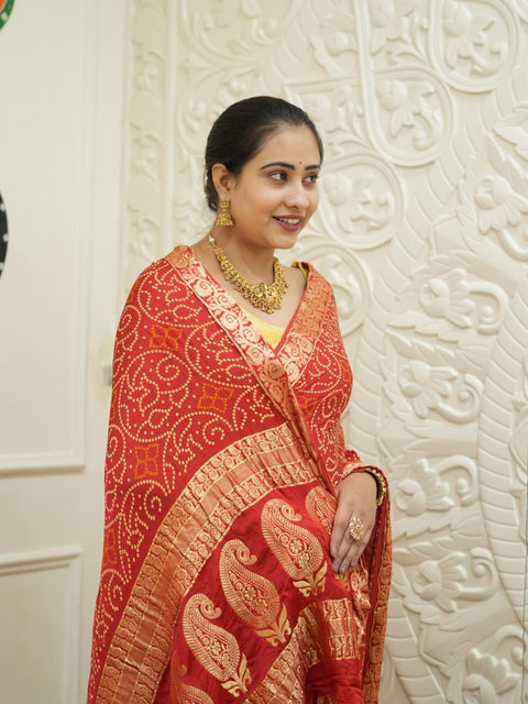 By Bandhani Style Saree With Traditional Wear