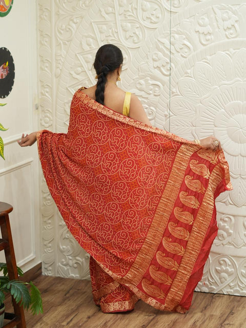 By Bandhani Style Saree With Traditional Wear