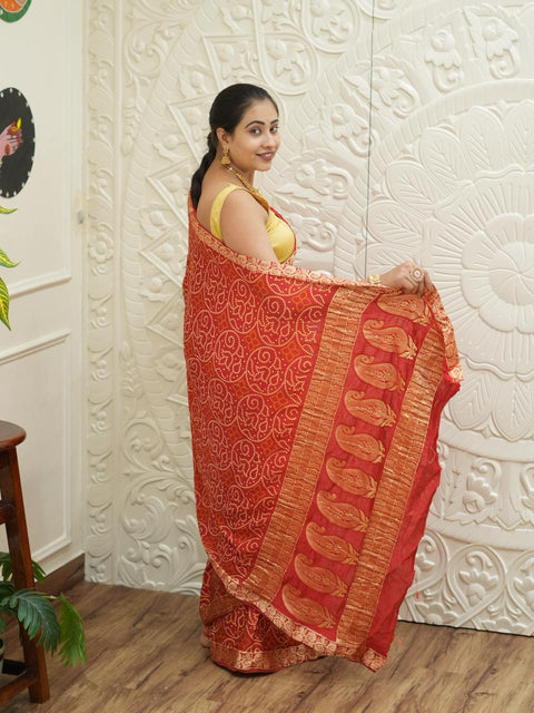 By Bandhani Style Saree With Traditional Wear