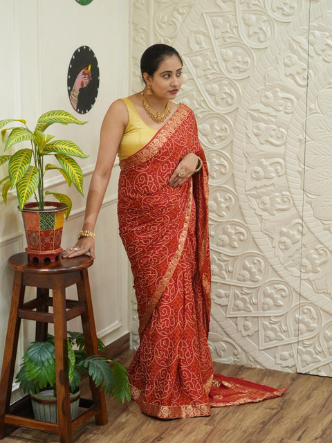 By Bandhani Style Saree With Traditional Wear