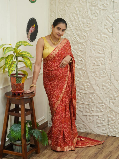 By Bandhani Style Saree With Traditional Wear