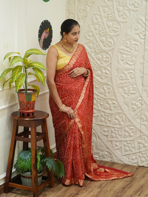 By Bandhani Style Saree With Traditional Wear