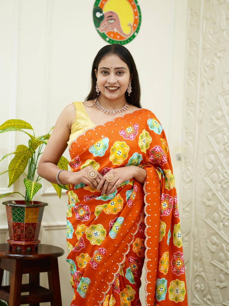 By Printed Saree With Festive Wear