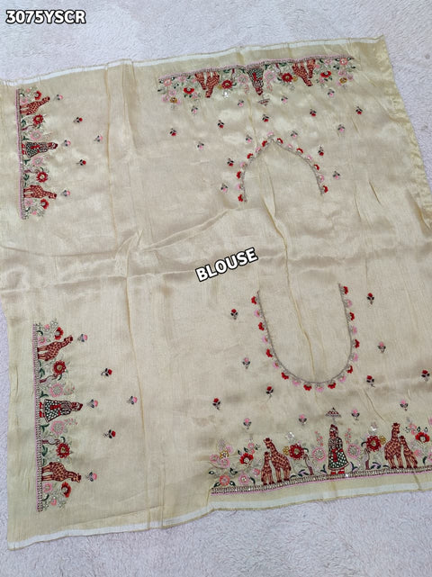 KcPc New Premium Tussar Tissue Saree with Elegant Embroidery Work  PAL