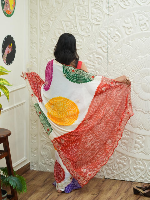 By Bandhani Saree With Traditional Wear 