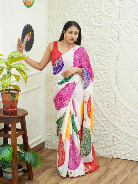 By Bandhani Saree With Traditional Wear 