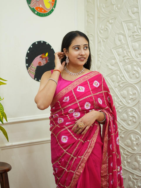 By Banarasi Style Georgette Saree With Exquisite Tari Work