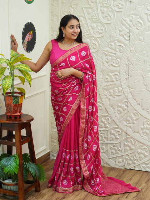 By Banarasi Style Georgette Saree With Exquisite Tari Work