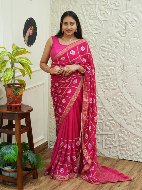 By Banarasi Style Georgette Saree With Exquisite Tari Work