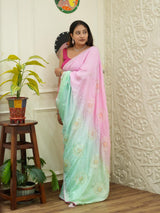 By Graceful Upada Silk Saree with Bandhani Print and Cutdana Work KcPc
