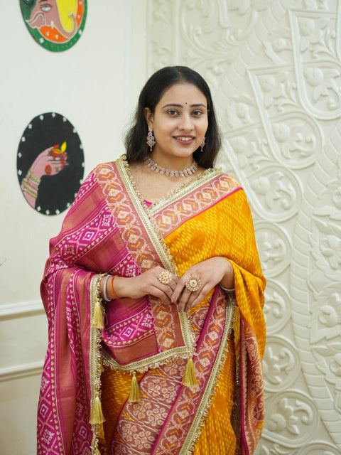 By New Classic Patola Pattern Saree With Beautiful Embroidery Finish KCPC