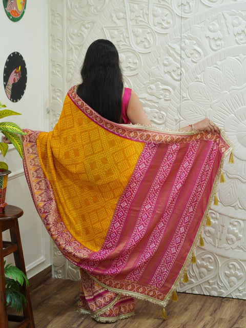 By New Classic Patola Pattern Saree With Beautiful Embroidery Finish KCPC