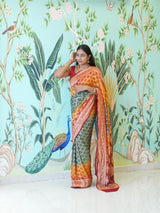 KcPc New Pure khaddi Georgette Upada Neemzari Bandhej Saree