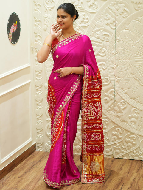 KcPc Latest Pure Gaji Silk Bandhani Shilpa Shetty Designer Gotapatti Saree AMT