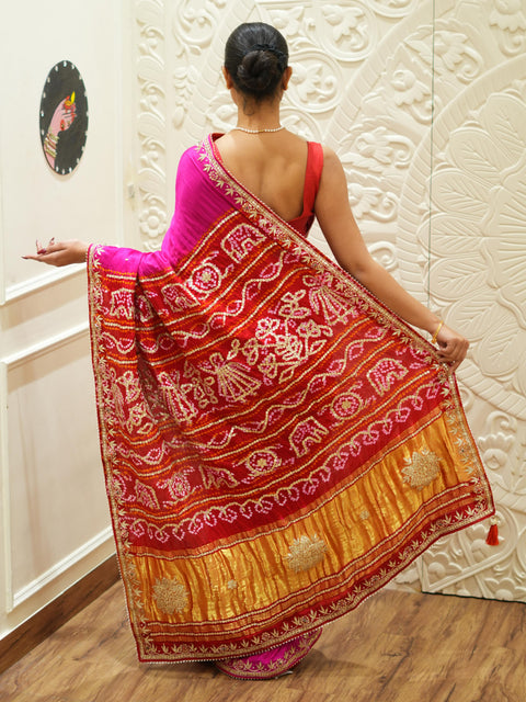 KcPc Latest Pure Gaji Silk Bandhani Shilpa Shetty Designer Gotapatti Saree AMT