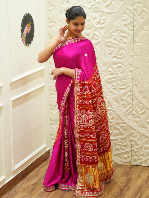 KcPc Latest Pure Gaji Silk Bandhani Shilpa Shetty Designer Gotapatti Saree AMT