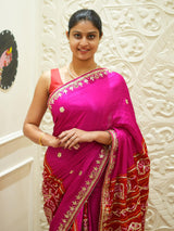 Buy Pure Gaji Silk Bandhani Saree Kcpc