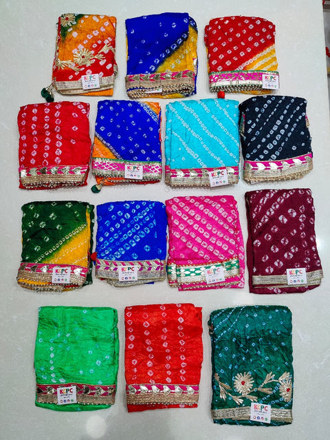 KcPc New Traditional Bandhani Style Dupatta in Art Silk with Gotapatti Work (Set of 14 Pcs )