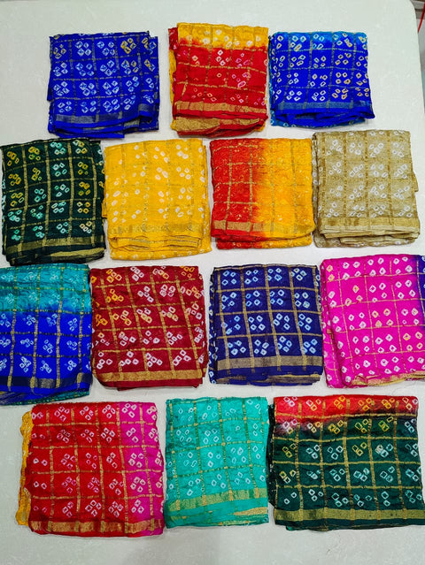 KcPc New Premium Art Silk Dupatta Bandhani Design with Rich Zari Border (Set of 14 Pcs)