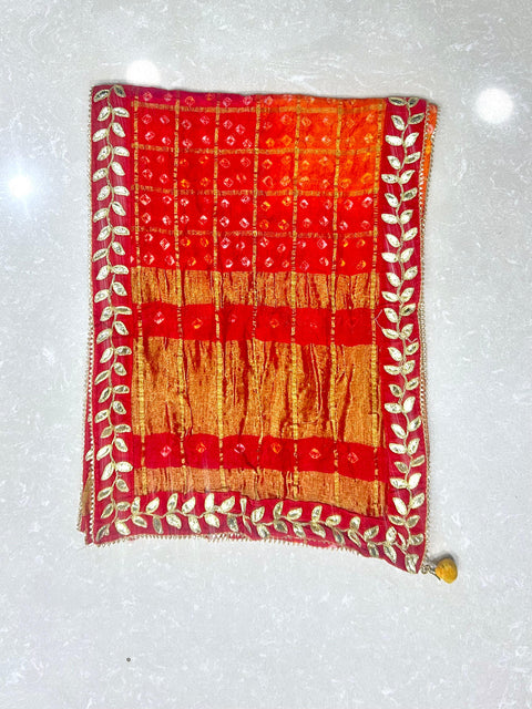 KcPc New Premium Art Silk Bandhani Dupatta with Elegant Gota Patti Border (Set of 14 Pcs )