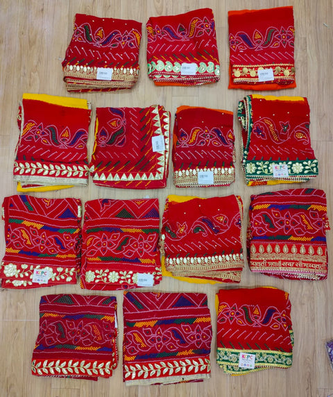 KcPc New Premium Georgette Traditional Style Dupatta with Elegant Embroidery Border (Set of 14 Pcs )