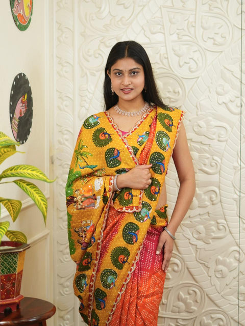 Buy New Bandhani Style With Cutdana Mirror Work Saree KcPc