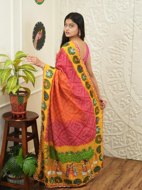 Buy New Bandhani Style With Cutdana Mirror Work Saree KcPc