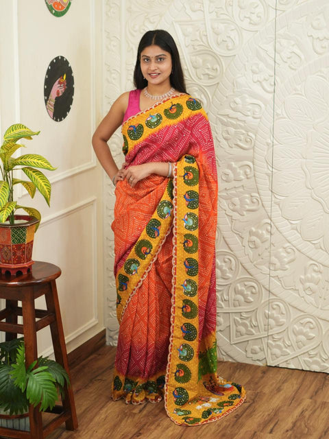 Buy New Bandhani Style With Cutdana Mirror Work Saree KcPc