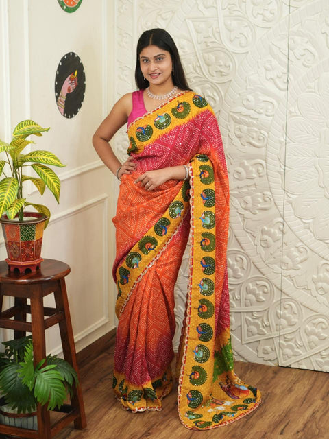 Buy New Bandhani Style With Cutdana Mirror Work Saree KcPc