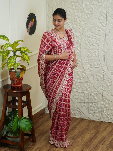 By Georgette Bandhani With Kolkata Zardoji Work Saree KcPc 