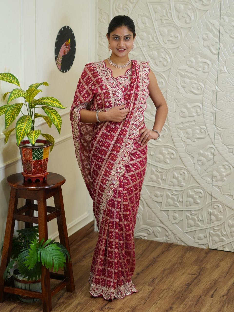 Georgette Bandhani With Kolkata Zardoji Work Saree