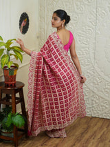 By Georgette Bandhani With Kolkata Zardoji Work Saree KcPc 