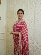 By Georgette Bandhani With Kolkata Zardoji Work Saree KcPc 