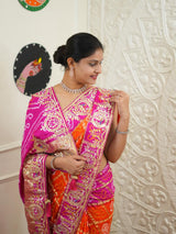 By New Bandhani Saree with Gotapatti Work