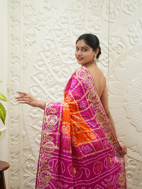 By New Bandhani Saree with Gotapatti Work