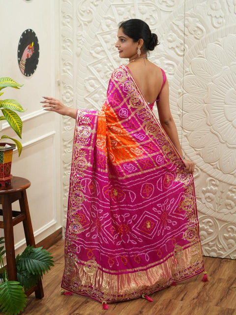 By New Bandhani Saree with Gotapatti Work
