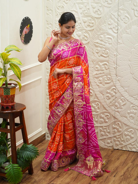 By New Bandhani Saree with Gotapatti Work
