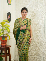 KcPc Figure Design Khaddi Georgette Janglaw Bandhani Neemzari Saree Bottle Green