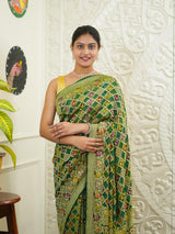 KcPc Figure Design Khaddi Georgette Janglaw Bandhani Neemzari Saree Bottle Green