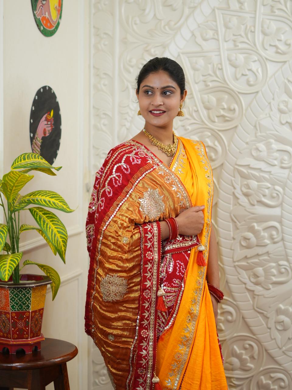 Buy Pure Gaji Silk Bandhani Saree Kcpc