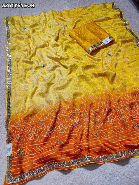KcPc New Premium Gaji Silk Bandhani Saree with Rich Gotapatti Detailing  PF