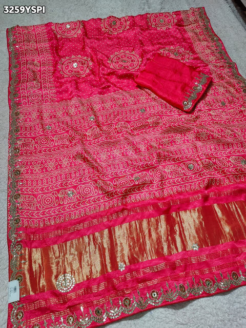 KcPc New Royal Bandhani Style Gaji Silk Saree with Hand Cutdana Gotapatti PF