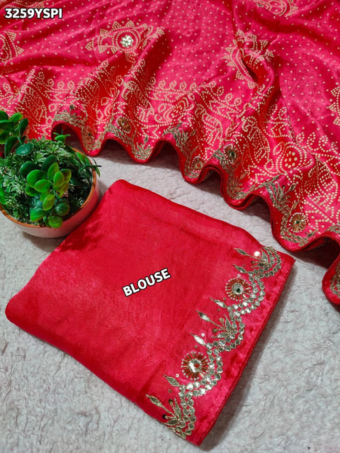 KcPc New Royal Bandhani Style Gaji Silk Saree with Hand Cutdana Gotapatti PF